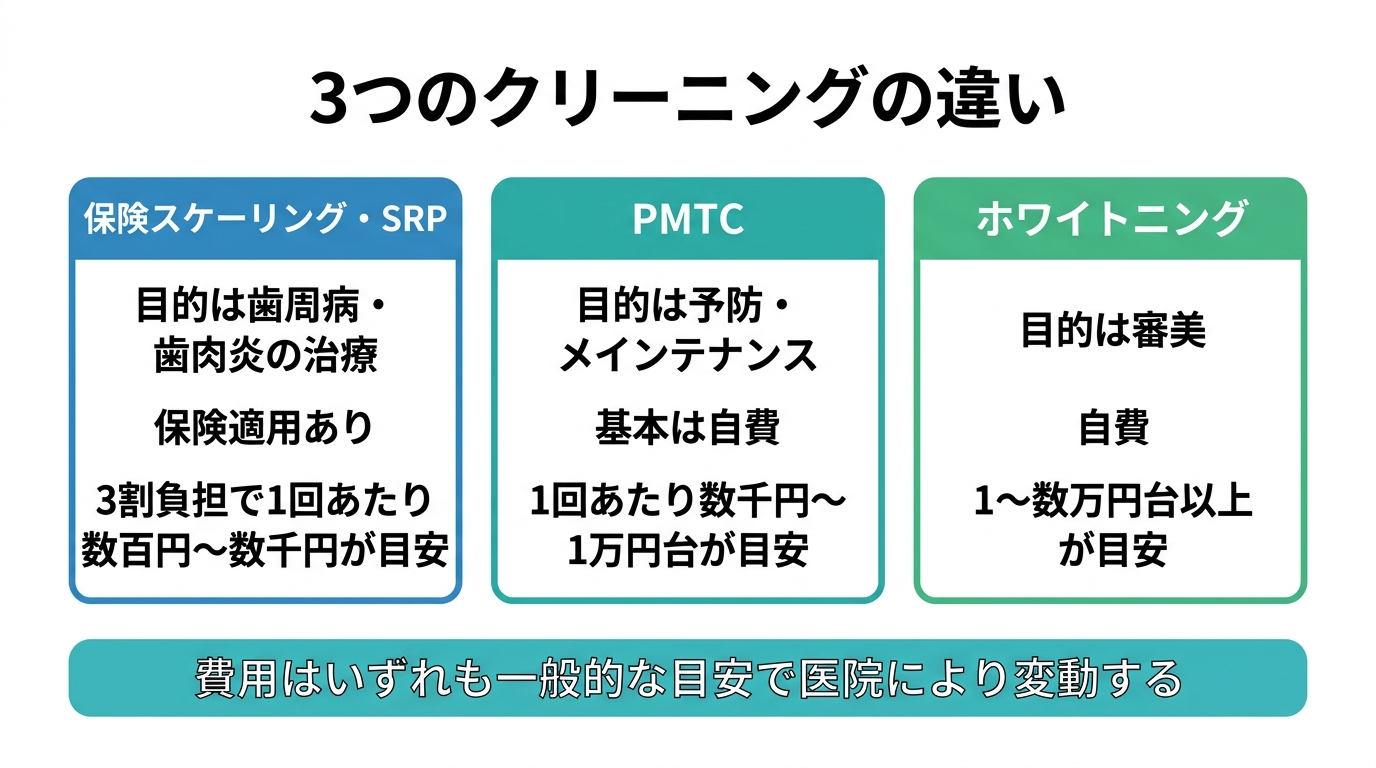 違いを分ける3つの軸=「目的・保険適用・内容」